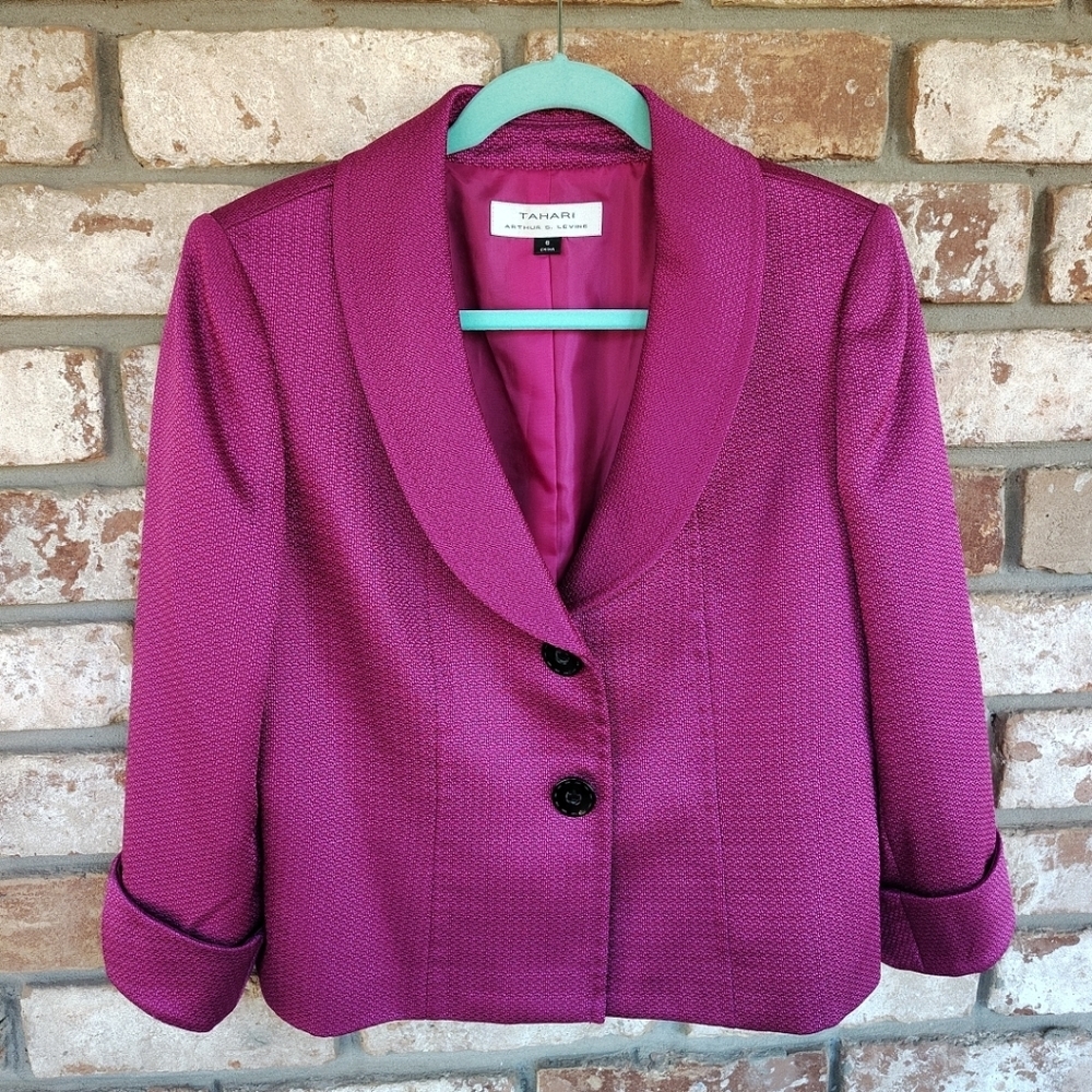 Tahari ASL Women's Berry Pink Fuchsia Shawl Collar Blazer Jacket Sz 8 Career